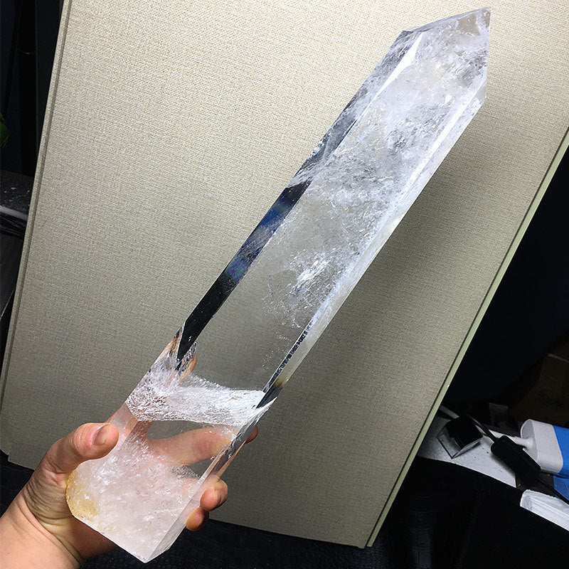 Large Clear Quartz Obelisk Tower, Polished Crystal Point Wand, Home Decor Crystal Tower Specimen