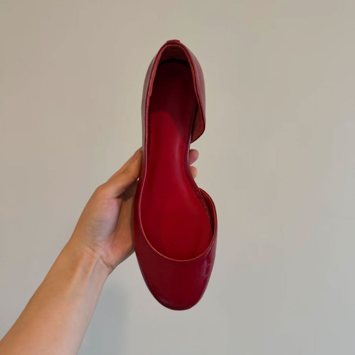 Women's Burgundy Patent D'Orsay Flat Shoes, Round Toe Slip‑On Ballet Flats, Elegant Cut‑Out Side Dress Flats