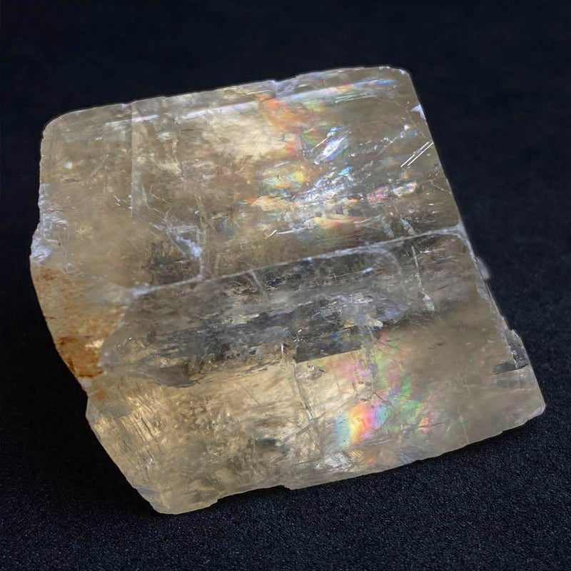 Clear Optical Calcite Rough Slab, Rainbow Flash Iceland Spar Crystal Block Home Decor Specimen