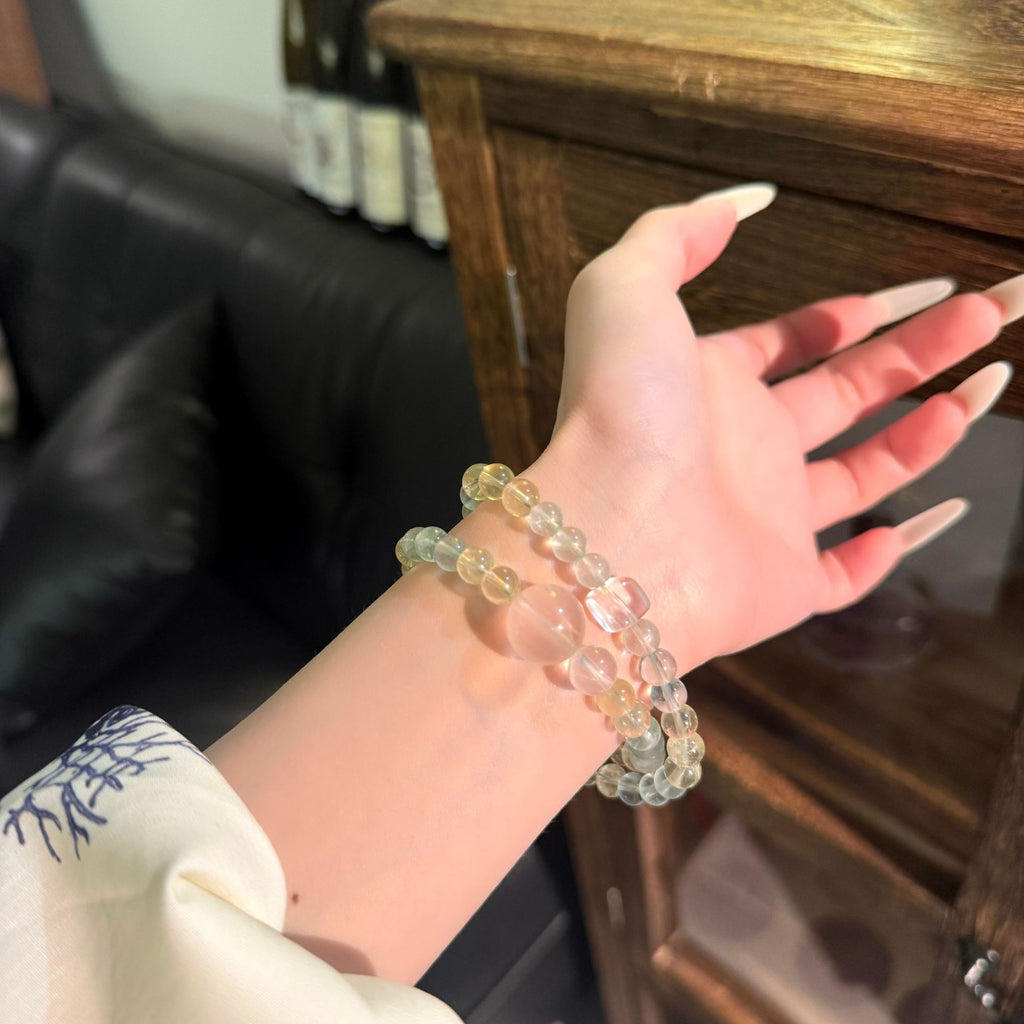 Multi‑Strand Transparent Mixed Tone Beaded Stretch Bracelet Set, Stackable Round Bead Bracelets