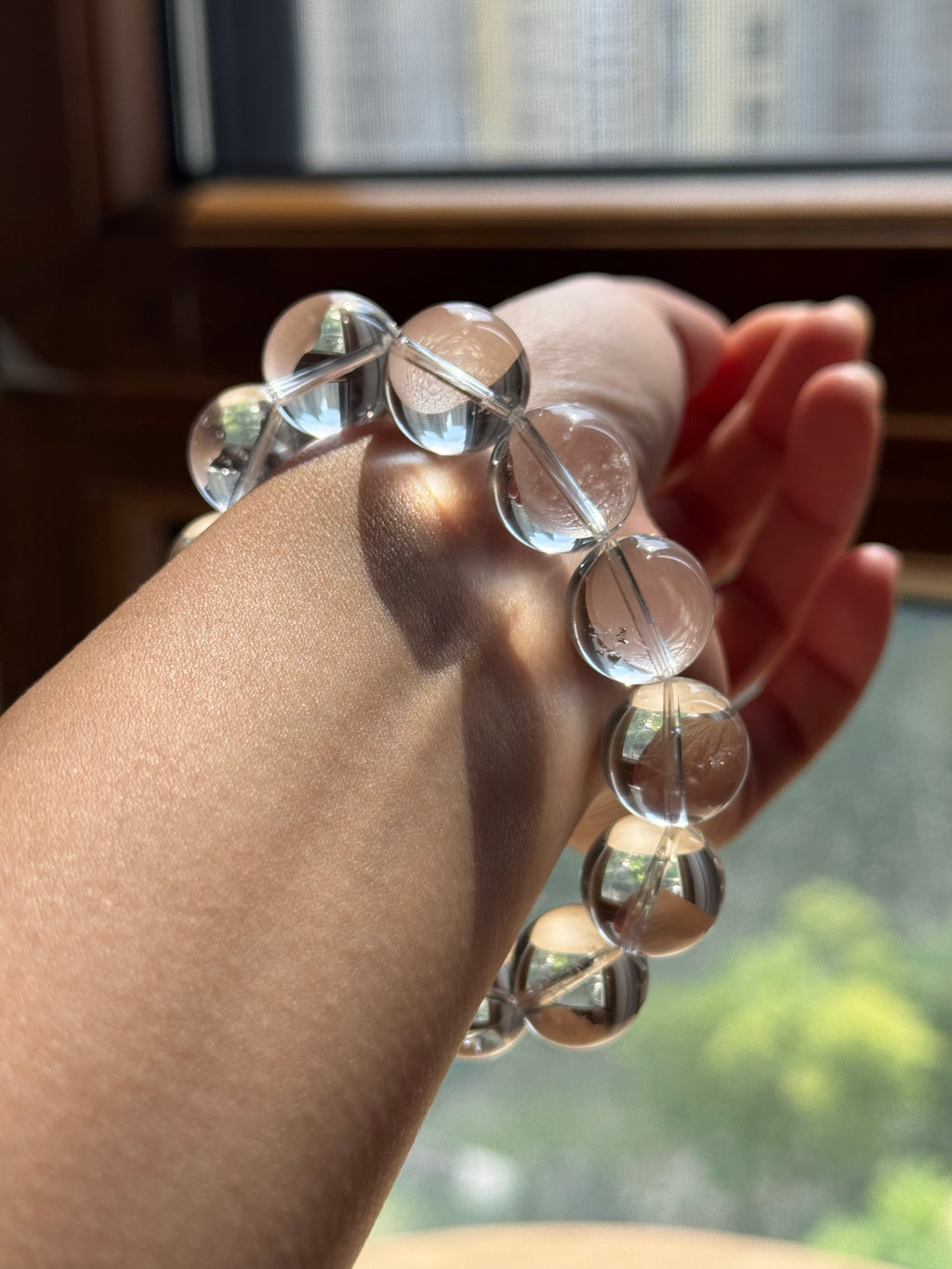 Transparent Clear Round Bead Bracelet, Large Glossy Beaded Wrist Jewelry Daily Minimal Accessory