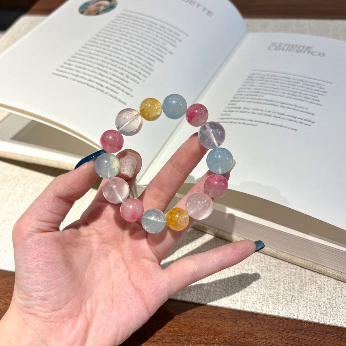 Multicolor Pastel Round Bead Stretch Bracelet Pink Blue Yellow Clear Mixed Beaded Bracelet For Women