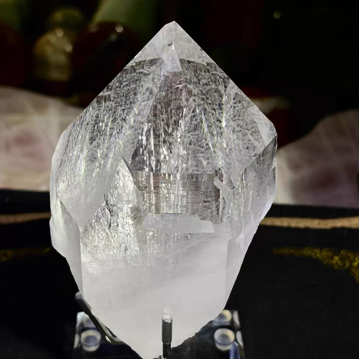 Clear Quartz Point Specimen Large Transparent Crystal Decor with Acrylic Stand, Home Desktop Ornament
