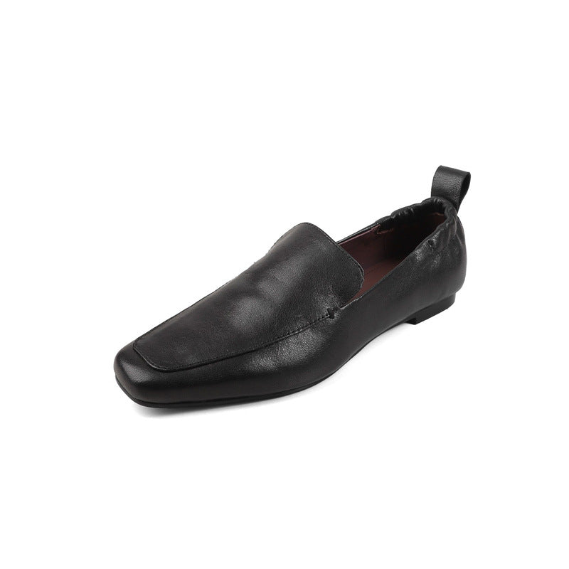 Women's Square Toe Soft Loafers, Back Elastic Slip‑On Flat Shoes, Faux Suede & Leather Casual Vintage Loafer Flats, Black Brown Daily Office Shoes