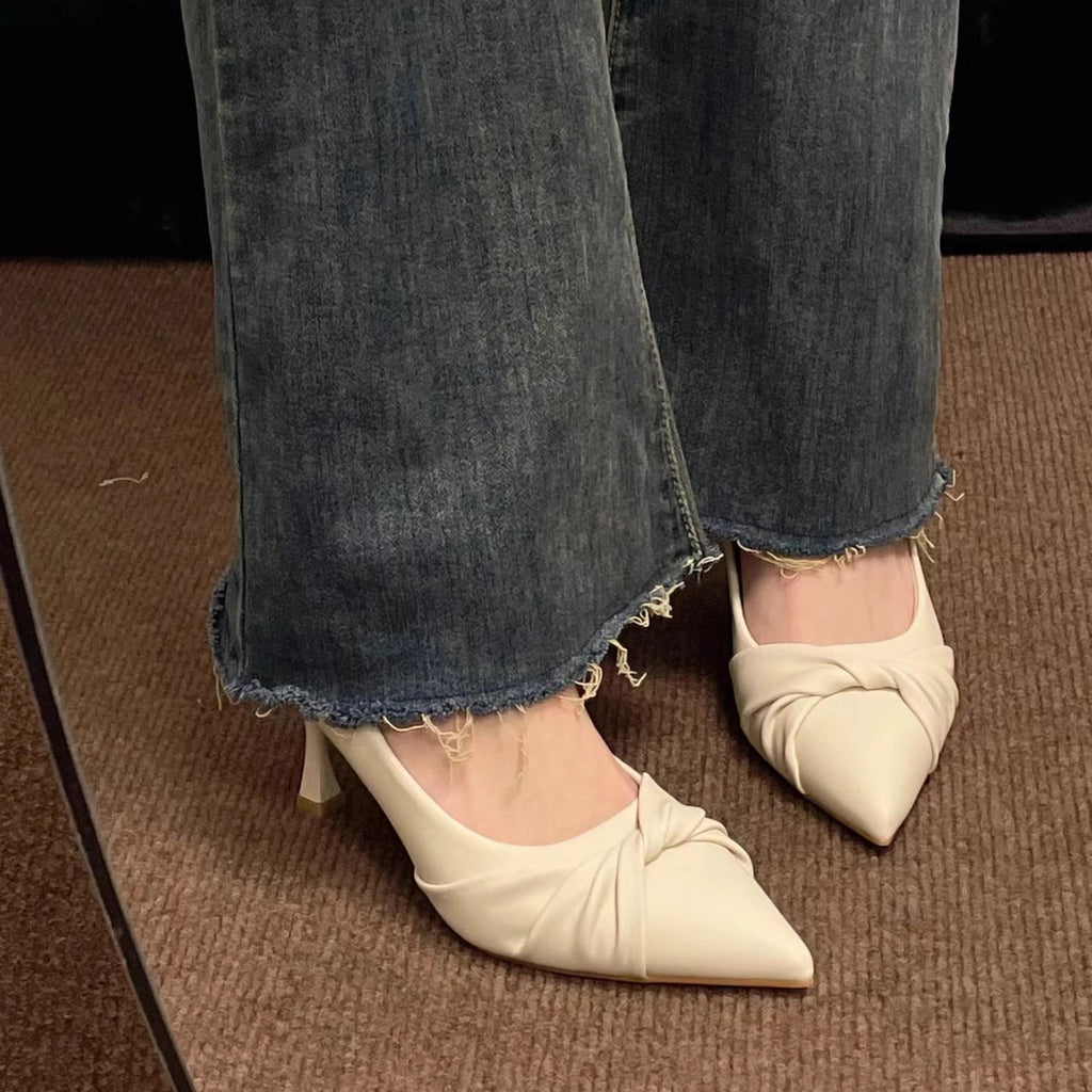 Twist Knot Pointed Toe Kitten Heel Pumps, Elegant Slip‑On Dress Pumps for Women Office Wedding Party Shoes