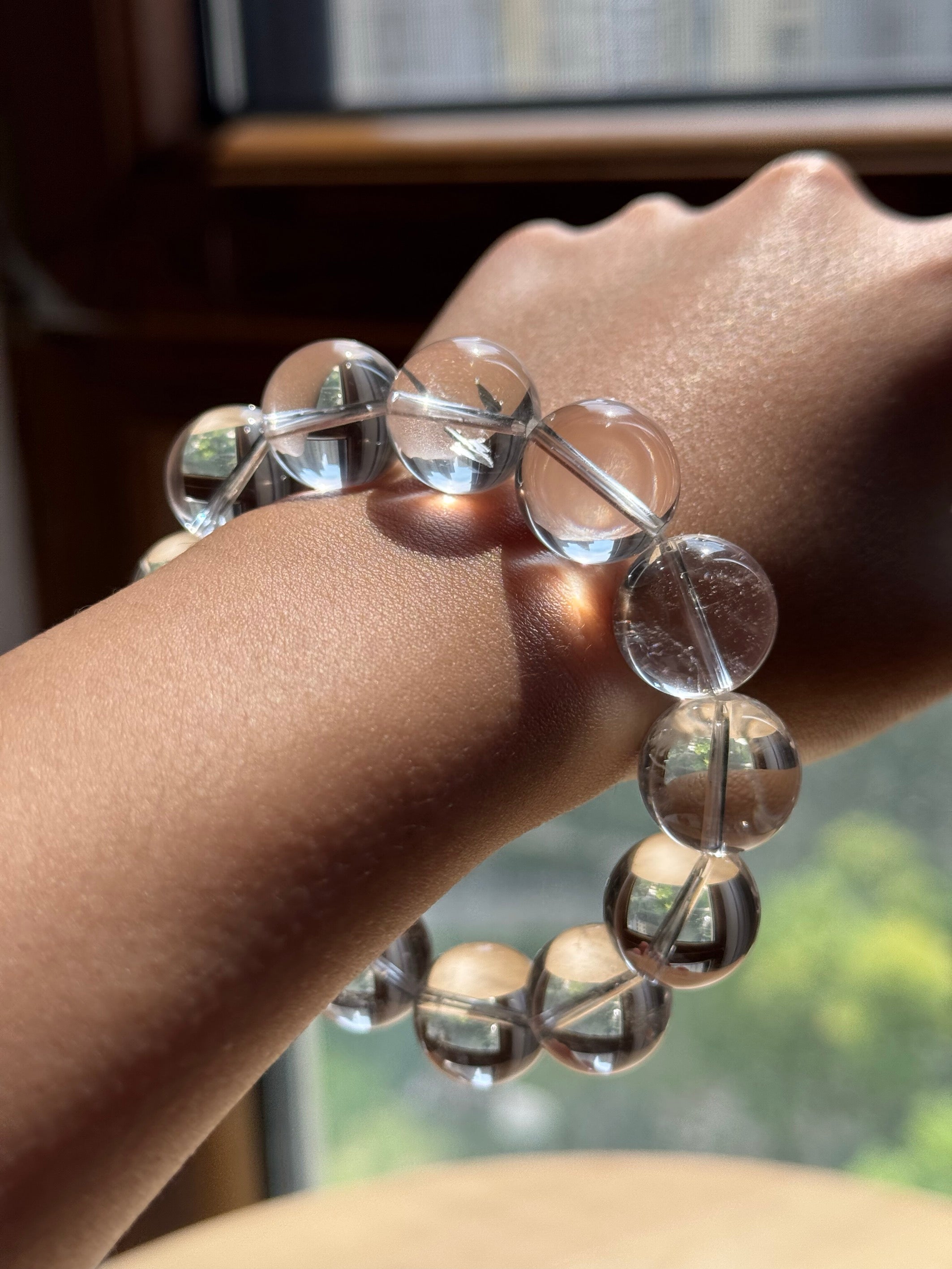 Transparent Clear Round Bead Bracelet, Large Glossy Beaded Wrist Jewelry Daily Minimal Accessory