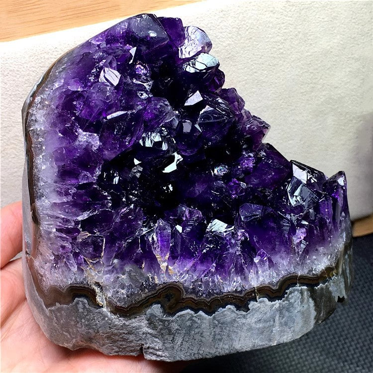 Amethyst Geode Standing Specimen, Polished Cut‑Base Crystal Geode for Table Display & Collection