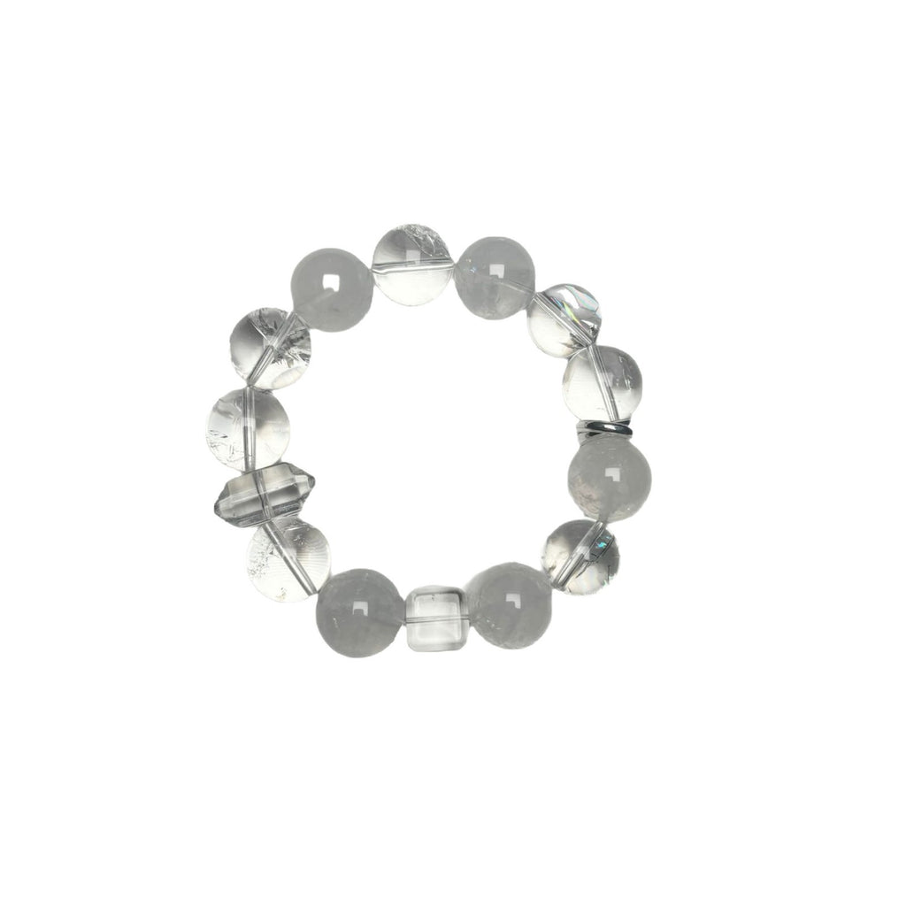 Clear Transparent Crystal Bead Stretch Bracelet, Mixed Shape Polished Wrist Ornament