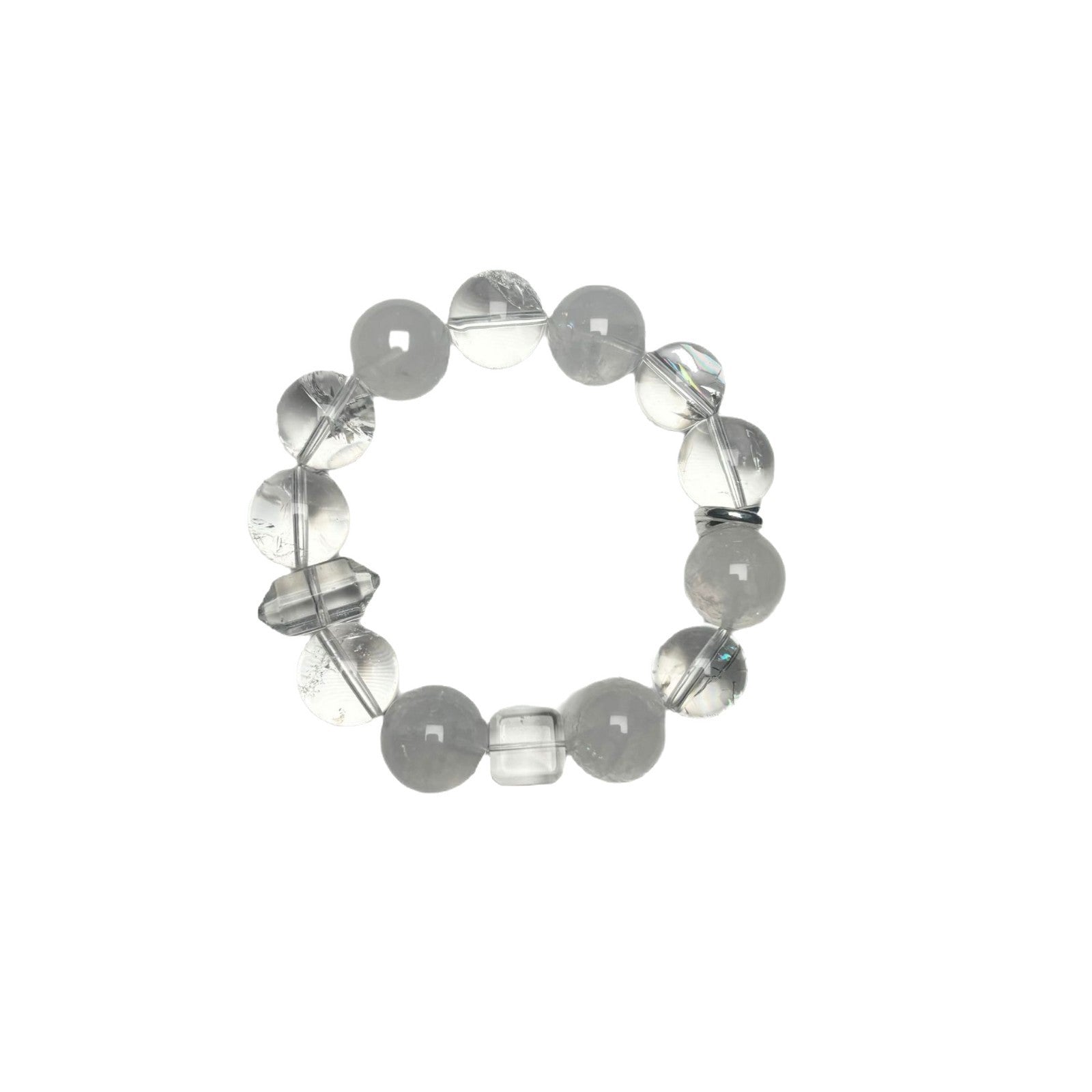 Clear Transparent Crystal Bead Stretch Bracelet, Mixed Shape Polished Wrist Ornament