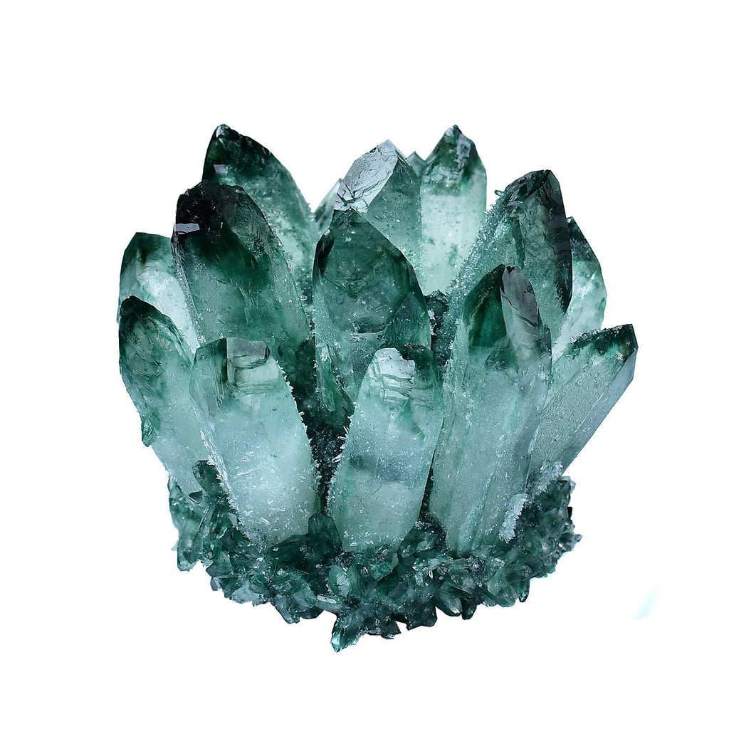 Green Quartz Crystal Cluster Specimen, Transparent Prism Crystal Geode Desk Decor Ornament