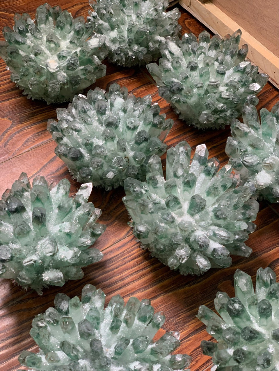 Green Phantom Quartz Crystal Cluster, Decorative Mineral Geode Specimen for Table Display & Collection