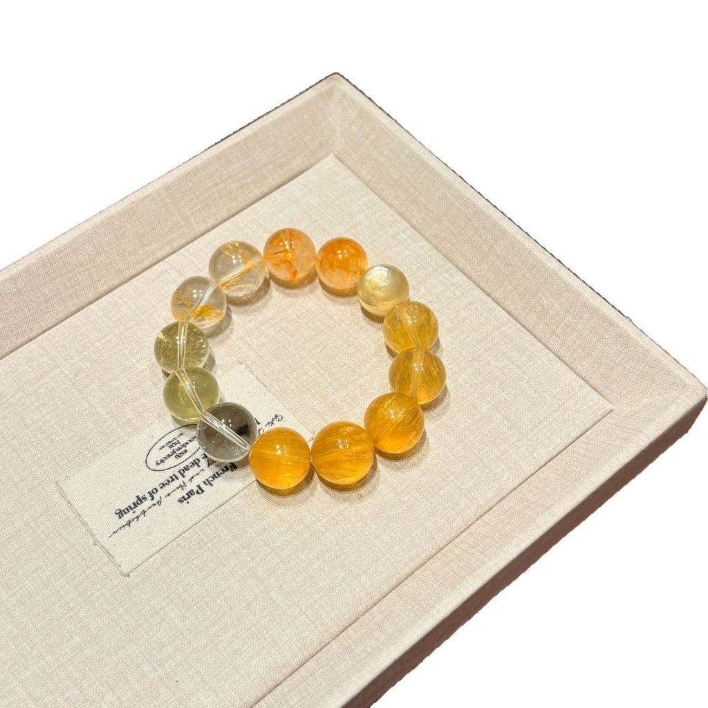 Gradient Warm Golden‑Yellow Round Bead Stretch Bracelet, Large Size Mixed Tone Beaded Bracelet For Women