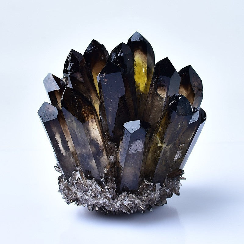Smoky Quartz Cluster Decor Specimen, Black Crystal Cluster, Removable Wooden Stand or Rock Base, Home Display Ornament