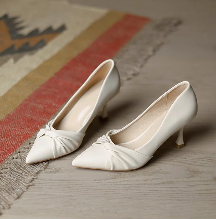 Twist Knot Pointed Toe Kitten Heel Pumps, Elegant Slip‑On Dress Pumps for Women Office Wedding Party Shoes