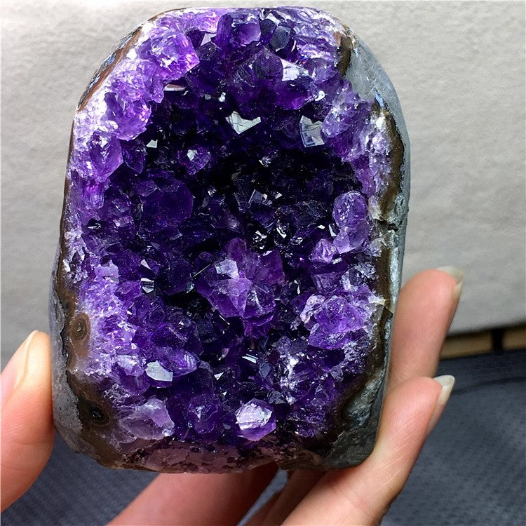 Amethyst Geode Standing Specimen, Polished Cut‑Base Crystal Geode for Table Display & Collection