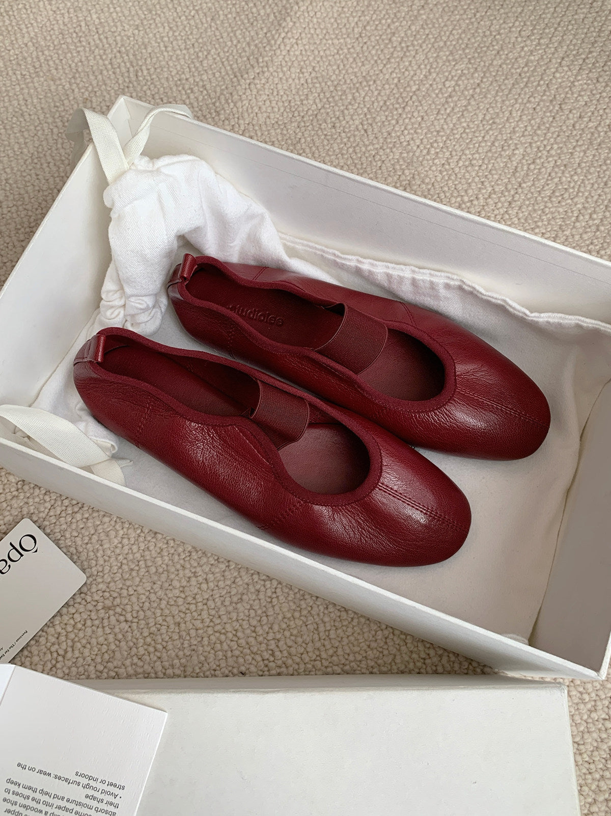 Burgundy Mary Jane Ballet Flats, Elastic Strap Round Toe Soft Leather Women Flat Shoes, Vintage Slip‑On Daily Dress Shoes
