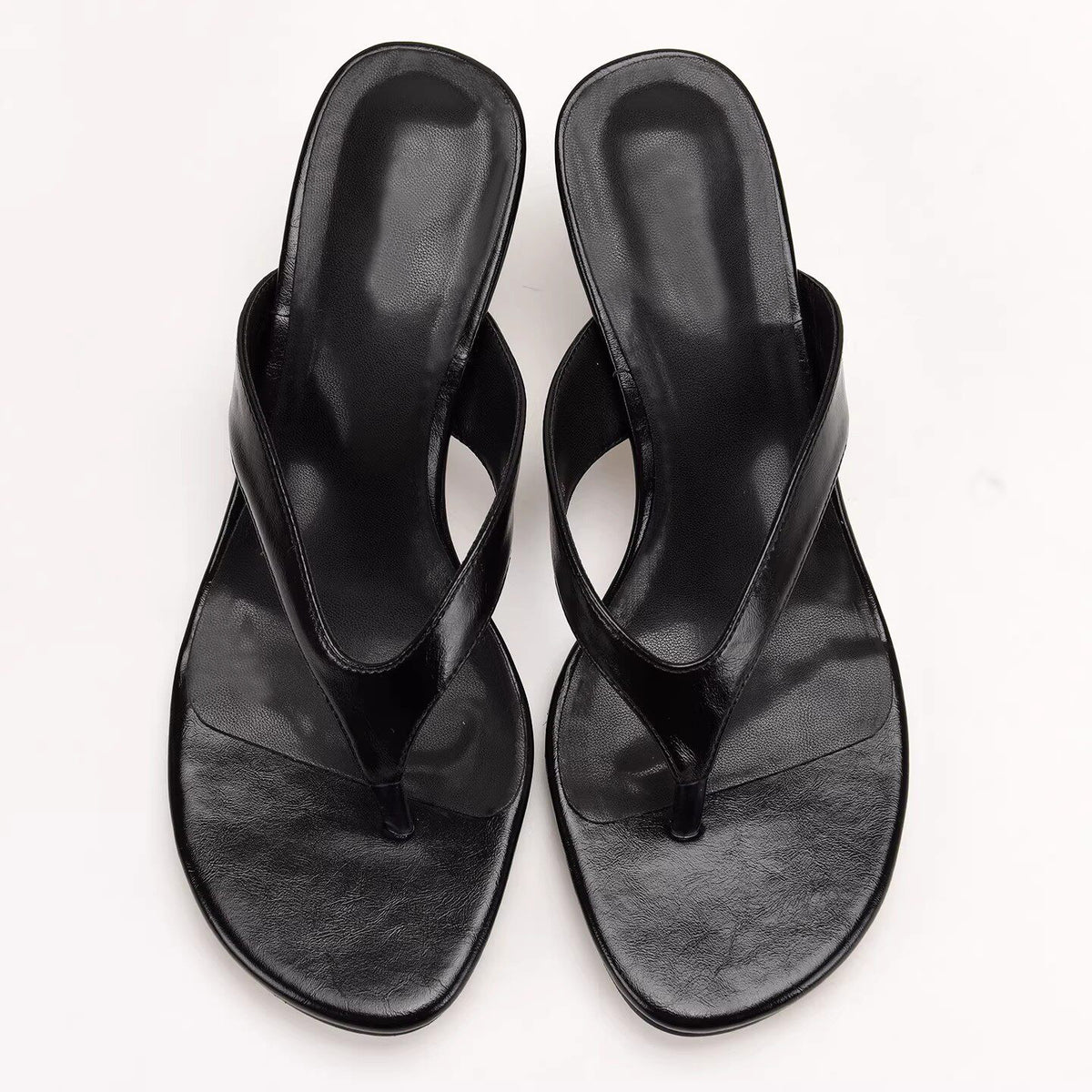 Women's Square Toe Thong Kitten Heel Mule Sandals, Slip‑On Flip Flop Mid Heel Dress Slippers, Red Black Brown Minimalist Evening Heels for Ladies