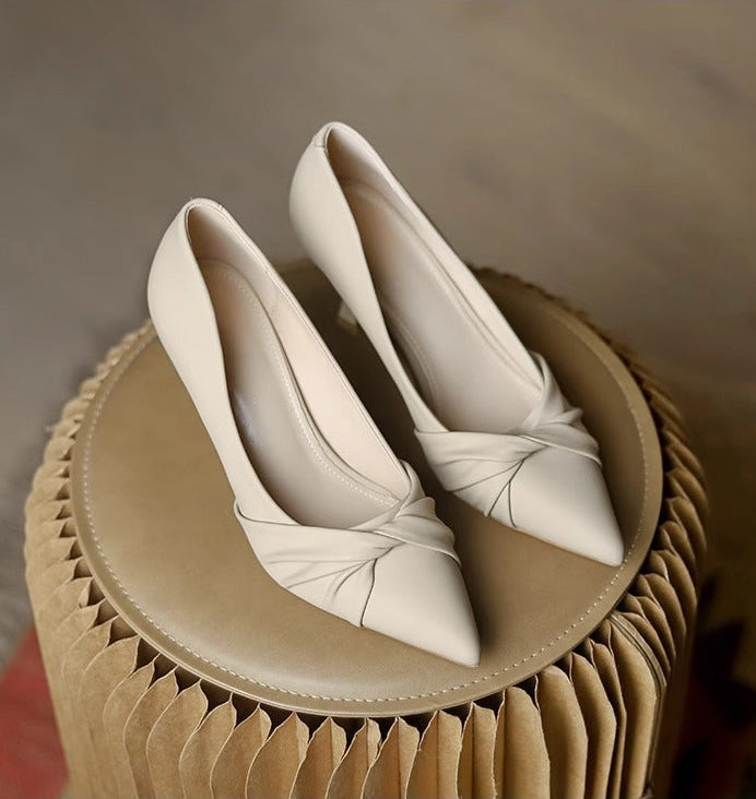 Twist Knot Pointed Toe Kitten Heel Pumps, Elegant Slip‑On Dress Pumps for Women Office Wedding Party Shoes